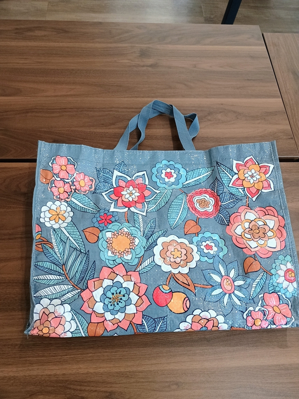 Large Vera Bradley Blue Floral Printed Shopping Tote
